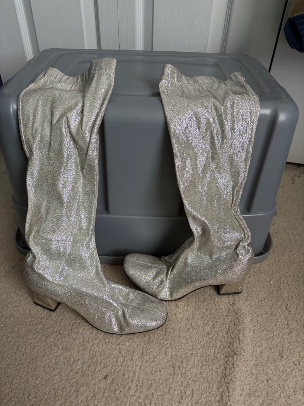 VINTAGE Silver Glitter Knee-High Boots
